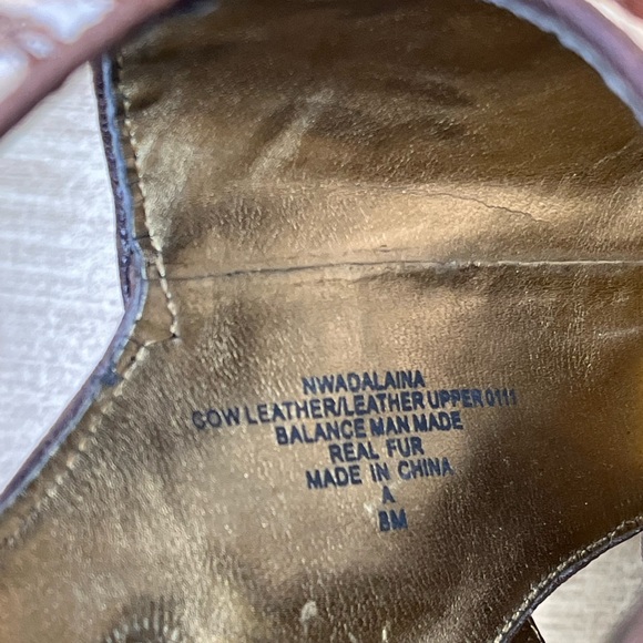 Women’s Open Toe Platform Cow Leather Shoe Zebra Print Fur Size 8 Nine West Heel - Picture 10 of 10